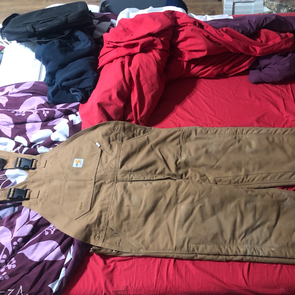 Carhart fire resistant bib, overalls, quilt lined